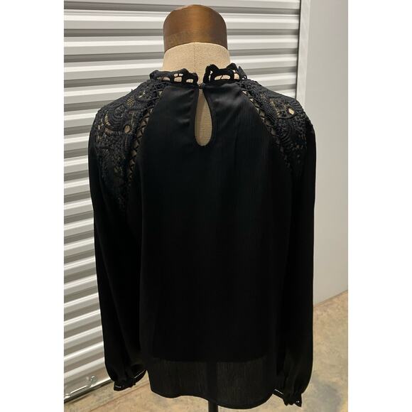 MISS ME Blouse Black Lacy, Long Sleeve, Keyhole, Goth, Semi-Sheer, Grunge - Picture 2 of 9